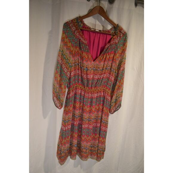 Diane Von Furstenberg Peasant Silk Dress Smocked Multi Floral Parry Sz 12 Womens - Picture 6 of 10